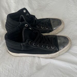 Black High-Top Women's Sneakers with Metallic Toe